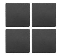 Laroal 4Pcs Natural Slate Feeding Platform Reptile Habitat for Turtles Snakes Frogs Lizards Geckos and as Drink Coasters Black Slate with Non-Slip Pads 10x10cm