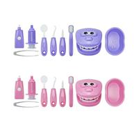 Laroal 9Pcs/Set Brushing Game Educational Dental Scene To-ys,Teeth Model Preschool Teaching Learning Doctor Playset for Costume Role Play (2 Sets:Pink,Purple)