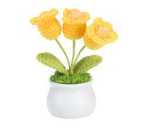 Laroal Crochet Flowers Handmade Knitting 3 Head Lily of the Valley Artificial Woven Small Potted with Stems for Valentine's Gifts Home Wedding Party Office Tables Decoration(Yellow)