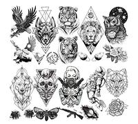 LAROI 10 Sheets Big Lion Tiger Temporary Tattoo Adults Men Geometric Bear Owl Moth Women Large Arm Death Skull Waterproof Fake Black Sketch Tattoo Stickers Armband Eagle Animal Rifle Totem Tatoos