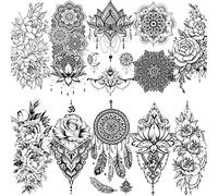 LAROI 10 Sheets Black Indian Lace Temporary Tattoos Flower Mandala Flower DreamCatcher Tattoos Temporary Adults Stickers Peony Girlsboys Body Art Arm Waterproof Tatoo Fake Jewels Wedding Brides