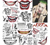 LAROI 5 Sheets 3D Joker Temporary Tattoos For Men Women Men Adults, Fake Joker Tattoo Sticker Halloween Makeup Kit, Prisoner Prison Inmate Gothic Rave Party Accessories Halloween Face Tattoos Set