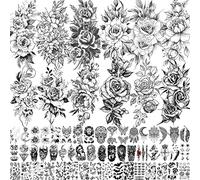 LAROI 63 Sheets Rose Peony Flower Temporary Tattoos For Women Arm Sleeve, Waterproof Long Lasting Temp Tattoos Adults, Fake Tattoos That Look Real And Last Long, Realistic Black Floral Tatoos Snake