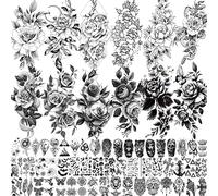 LAROI 65 Sheets Realistic Black Rose Flower Temporary Tattoos For Women, 3D Tribal Snake Floral Peony Fake Tattoo Stickers Adults, Long Lasting Tattoo Sleeve For Girls, Temp Small Animals Tatoos Kids