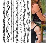 LAROI 7 Sheets Barb Wire Temporary Tattoos For Women Men Kids Adults, Halloween Barbed Wire Tattoo Sticker, Prison Inmate Prisoner Barbwire Tattoos, Fake Arm Tattoo Halloween Makeup Kit Costume Decals