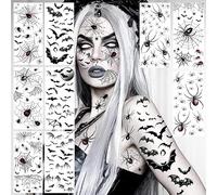 LAROI 9 Sheets Halloween Spider Web Face Tattoo Stickers, Bat Spider Fake Half Arm Tattoo Sleeve For Women Men Adults Kids, Scary Spiderweb Witch Makeup for Halloween Face Tattoo Zombie Makeup Kit