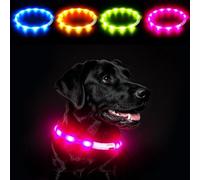 LaRoo Light Dog Collar, USB Rechargeable, Cut to Size Silicone, 3 Light Modes, 360° Visible Dog Collars, Night Safety, for Small, Medium, Large Dogs, Pink/65 cm