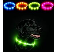 LaRoo Light Dog Collar, USB Rechargeable, Cut to Size Silicone, 3 Light Modes, 360° Visible Dog Collars, Night Safety, for Small, Medium, Large Dogs, Green / 65 cm