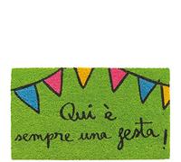 Laroom Doormat Qui è Sempre Un Festa, Jute & Non-Slip Base, Green, 40 x 70 x 1.8 cm