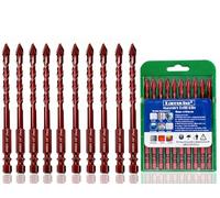 Larouoba 10pc 1/4” Red Masonry Drill bits, 6mm Eccentric Drill Bit Concrete Drill Bit for Glass,Brick,Plastic,Cement,Wood,Ceramic,Metal,Marble.