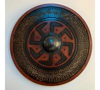 Larp Warrior Viking Shield - Medieval Round Shield with Wood & Steel Bird Design, Nautical Replica Armor for Halloween, Templar & Norse Decor #G