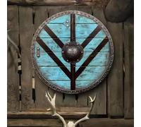 Larp Warrior Viking Shield - Medieval Round Shield with Wood & Steel Bird Design, Nautical Replica Armor for Halloween, Templar & Norse Decor #E