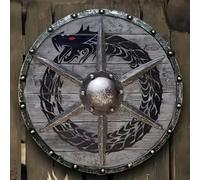 Larp Warrior Viking Shield - Medieval Round Shield with Wood & Steel Bird Design, Nautical Replica Armor for Halloween, Templar & Norse Decor #A