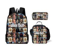 LARPOPKC Skibidi Toilet Wiki Backpack Bags Casual Musician Cameraman Travel Daypacks Zip Packbag pencil case 3-piece Sets(B4)