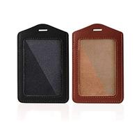 Larpur Pack of 2 Genuine Leather Badge Holders, Vertical ID Card Holders with 1 Clear ID Window