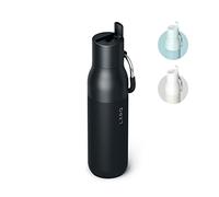 LARQ Flip Top Insulated Stainless Steel Reusable Water Bottle with Straw | Flip-up straw lid, detachable carabiner, cold 24 hours, BPA free metal water bottle for gym, travel, sport. 740 ml, O. Black