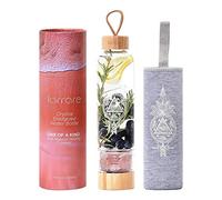 Larrare 19oz Crystal Water Bottle With Changeable Crystals | Large Gem Infused Glass Elixir Bottle With Sacred Pattern and Words (Rose Quartz)