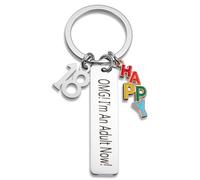 Larrel 18th Birthday Keychain, 18th Birthday Keyring, Birthday-Gift for Girls and Boys, Stainless Steel Keychain, Eighteen-Birthday Keyring for Best Friend, (18 & Happy & OMG, I'm An Adult Now)