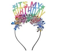 Larrel 1PCS Birthday Headband, Bling Birthday Crown, Birth-Day Hat for Girls and Women Decorations, Rainbow Birth-Day Tiara, 21CMx11CM