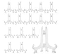 Larrel 20 PCS Plastic Small Plate Stand, Transparent Plate Display Stands Repeatable Practical Acrylic Display Stands for Card Frame Picture Magazine Book CD