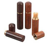 Larrel 4PCS Portable Wood Toothpick Holder, Mini Pocket Tooth Pick Box, Travel Portable Toothpick Dispenser Bucket for Storage Needle, Toothpicks, Ear Pick, Cotton Swab and Other Small Object