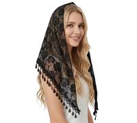 Larrel Lace Mantilla Veil, Elegant Lace Head Scarf for Weddings, Triangle Women Head Covering with Floral Pattern for Church Wedding Special Occasions(Black)