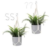 Larrel Macrame Plant Hanger, 2PCS Plant Hangers Indoor Hanging Planter Basket with 2 Hooks Wood Beads Decorative Flower Pot Holder for Indoor Outdoor Boho Home Decor