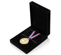 Larrel Single Medal Display Storage Box, Elegant Velvet Award Case, Black Rectangle Organizer Gift Boxes for Runners Sports Winners Medals(9.2x11.5 cm/3.62x4.53 in, Internal Dimensions)