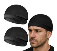 Larrel Wave Cap, 2 Pcs Black Soft Breathable Wave Caps for Black Men Washable Reusable Polyester Hair Bonnet for Sleeping Men Flexible Wrap Cap
