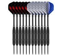 LARRITS Professional 6 Pack/ 12 Pack Steel Tip Darts Set 22 23 Grams With Black Aluminum Shafts 18pcs Dart Flights 12pcs Rubber O-Rings + Dart Sharpener + Dart Tool
