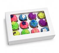 LARRYROO 12 Hole Cavity Windowed Cupcake Boxes With Removable Inserts | Pack of 10 | 33cm x 24cm x 7.5cm | Ideal For Muffins, Cup Cakes, Desserts
