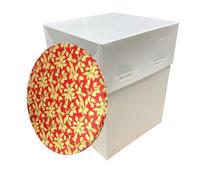 LARRYROO 12" x 12" Tall White Cake Box with Adjustable Height & Festive Round Christmas Cake Drum Board Combo - Height from 20cm to 30cm (Red)