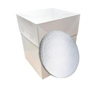 LARRYROO 12" x 12" Tall White Cake Box with Adjustable Height & Silver Round Cake Drum Board Combo - Height from 20cm to 30cm