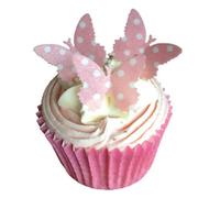 LarryRoo 24 X Pre Cut Pink Polka Dot Mothers Day Valentines Butterfly Butterflies Fairy Muffin Cup Cake Toppers Decoration Edible Rice