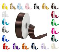 LarryRoo 25 Metres Rolls Double Sided Satin Ribbon Reels In Range Of Widths & Colours (Brown, 16mm X 25 Metres)