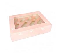 Larryroo Anniversary/love/valentines Cupcake Boxes - Pink With White Hearts - Holds 12 Cup Cakes, With Removable Inserts (25)