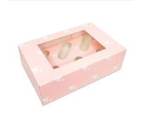 LARRYROO Anniversary/Love/Valentines Cupcake Boxes - Pink With White Hearts - Holds 6 Cup Cakes, With Removable Inserts (2)
