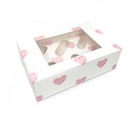 Larryroo Anniversary/love/valentines Cupcake Boxes - White With Pink Hearts - Holds 6 Cup Cakes, With Removable Inserts (5)