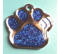 LarryRoo Carlton Trading 27mm Pet Dog Id Tag Blue Glitter Paw Shape - Free Engraving + P&p