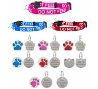 LarryRoo Cat Collar Do Not Feed In Red, Pink Or Blue, Safety Release & Optional Engraved Id Tag (Blue, Round Glitter Tag)
