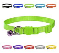 LARRYROO Cat Collar with Bell - Adjustable 20-30cm Breakaway Safety Collar for Cats & Kittens - Vibrant Soft Nylon Quick Release Kitten Collar - Lightweight Comfortable Pet Collar - Green