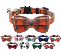 LarryRoo Cat Collar With Bell And Bow Tie, Quick Release Safety Buckle Collars For Kitten And Cats, Soft Tartan Design (Orange)