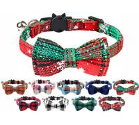 LarryRoo Cat Collar With Bell And Bow Tie, Quick Release Safety Buckle Collars For Kitten And Cats, Soft Tartan Design (Christmas Green)