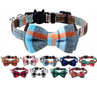 LarryRoo Cat Collar With Bell And Bow Tie, Quick Release Safety Buckle Collars For Kitten And Cats, Soft Tartan Design (Haze Blue)