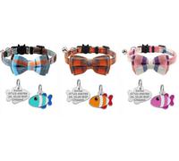 LarryRoo Cat Collar With Bell & Bow Tie, Quick Release & Safety Buckle With Personalised Engraved Fish Shape Tag (Orange)