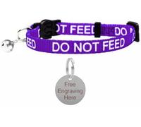 Larryroo Cat Collar With Do Not Feed Print - Soft Nylon & Safety Release Buckle - With Personalised Engraved Round Silver Id Tag