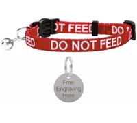 LARRYROO Cat Collar with DO NOT Feed Print - Soft Nylon & Safety Release Buckle - with Personalised Engraved Round Silver ID Tag (Red)