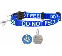 Larryroo Cat Collar With Do Not Feed Print - Soft Nylon & Safety Release Buckle - With Personalised Engraved 25mm Round Glitter