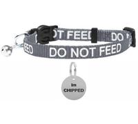 Larryroo Cat Collar With Do Not Feed Print - Soft Nylon & Safety Release Buckle - With Personalised Engraved Round Silver Id Tag