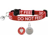 Larryroo Cat Collar With Do Not Feed Print - Soft Nylon & Safety Release Buckle - With Personalised Engraved 25mm Round Heart Id
